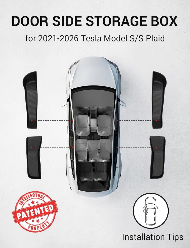 Basenor 2021-2026 Tesla Model S Door Side Storage Box, Door Organizer Tray (Proprietary Design) Front Rear Slot Pockets, Protector Liner for Model S/S Plaid Accessories Set of 4 - Image 3